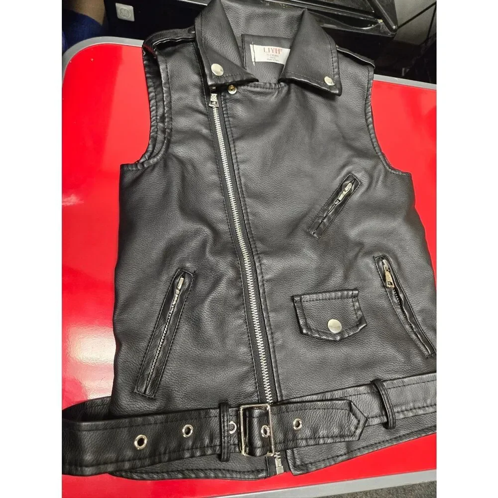 Children's Black Faux Leather Vest